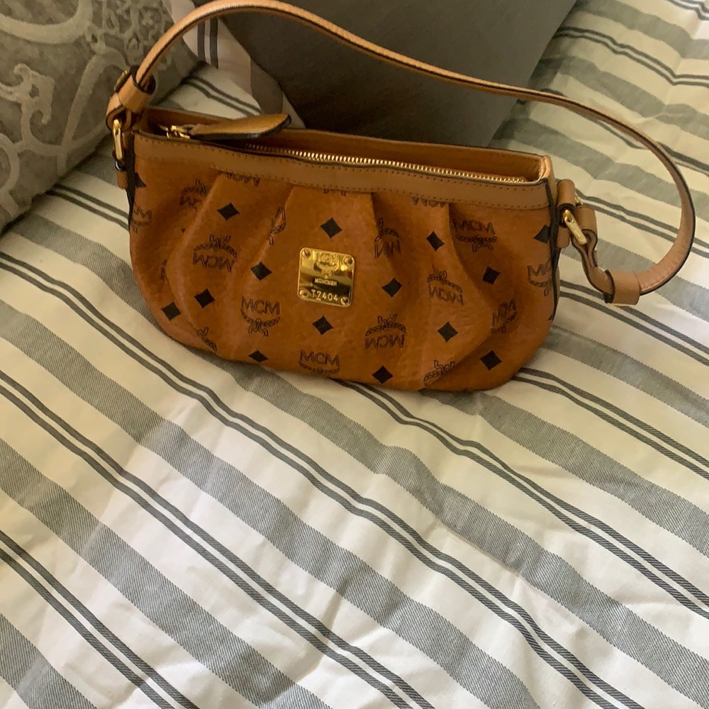 MCM Visetos Mini Hobo Shoulder Bag Cognac